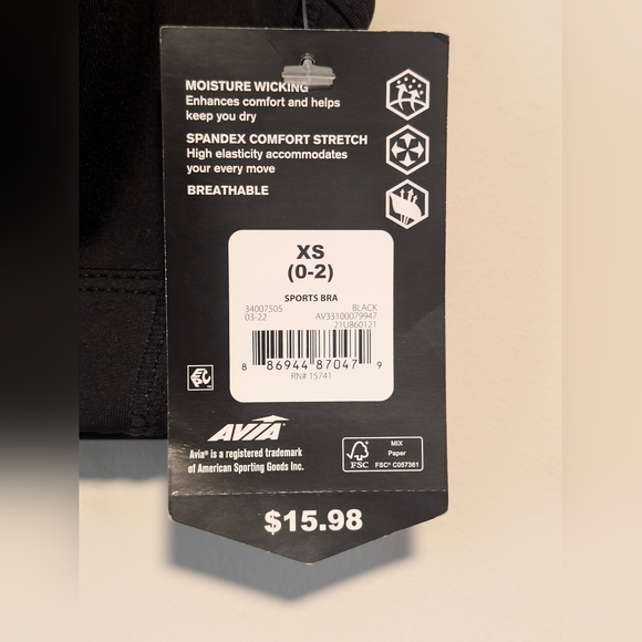 NWT Avia Racerback Mesh Back Medium Spandex Support Sports Bra Size X-Small 0-2 - Picture 5 of 12